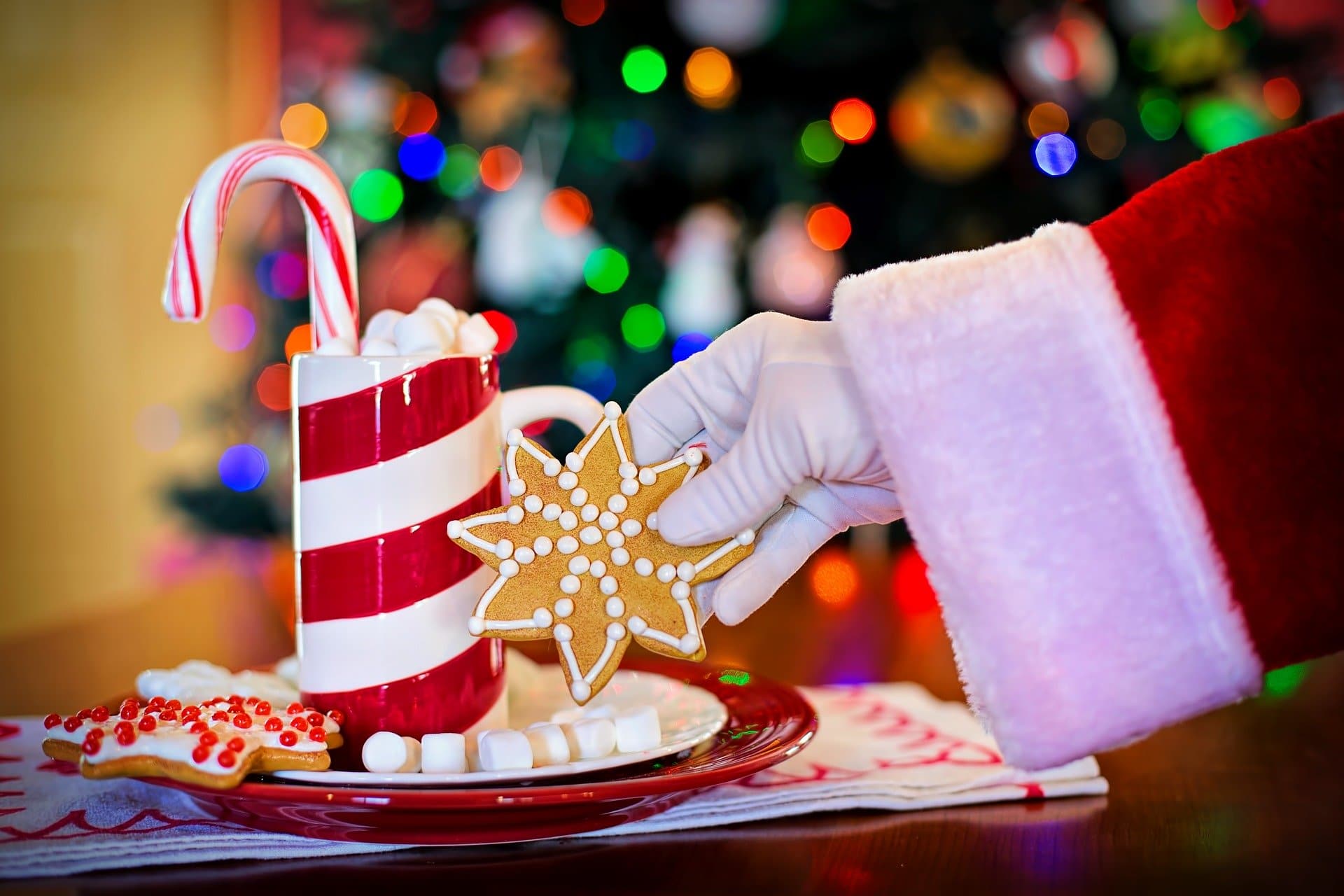 Santa's hand taking cookie from plate
