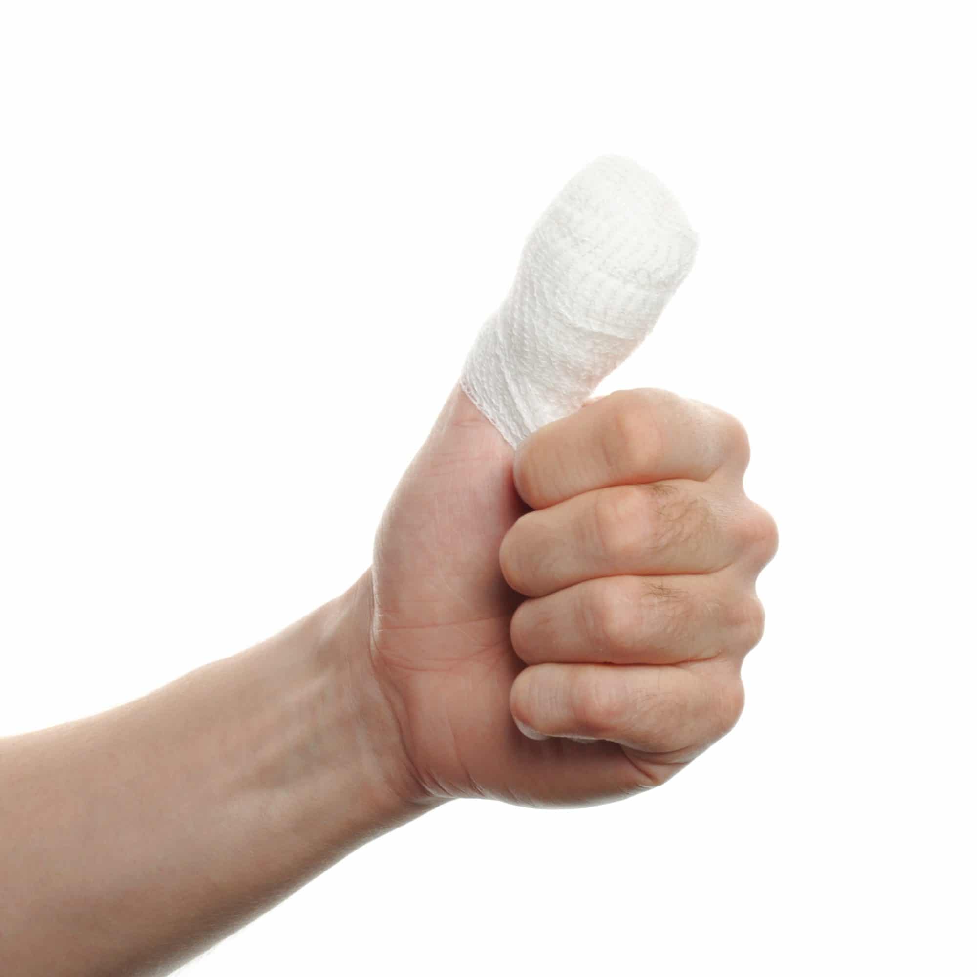 hand with bandaged thumbs up